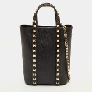 Pre Owned Valentino Rockstud Mini Black Leather Tote