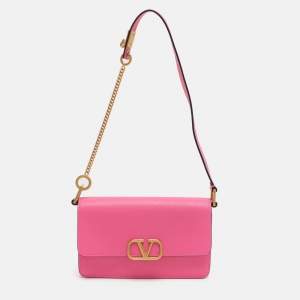 Pre Owned Valentino VLogo Pink Leather Convertible Shoulder Bag