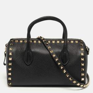 Pre Owned Valentino Rockstud Black Leather Bowler Bag