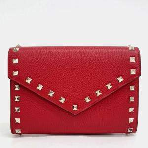 Pre Owned حقيبة كروس بودي فالنتينو جلد أحمر روكستد