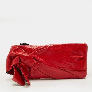Pre Owned Valentino Bow Red Python Clutch
