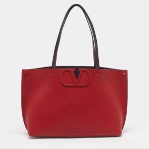 Pre Owned Valentino VLogo Fillme Red/Burgundy Leather Tote