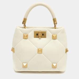 مملوكة مسبقًا Valentino Roman Stud Small White Leather Tote