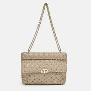 مملوكة مسبقًا حقيبة يد فالنتينو روكستود سبايك كبيرة جلد كيلتد بودر وردية