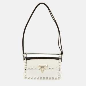 مملوكة مسبقًا Valentino Rockstud Silver Leather Flap Shoulder Bag