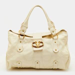 Pre Owned Valentino Catch VLogo Cream Leather Satchel