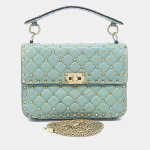 Pre Owned Valentino Blue Leather Rockstud Spike Chain Bag