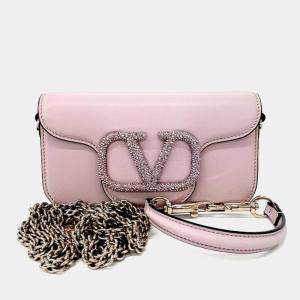 Pre Owned Valentino Purple Leather V-Logo Rocco Shoulder Bag Small