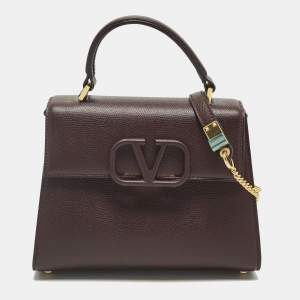 Pre Owned Valentino VSling Small Burgundy Leather Top Handle Bag