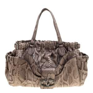 Pre Owned Valentino Beige/Brown Python Logo Tote