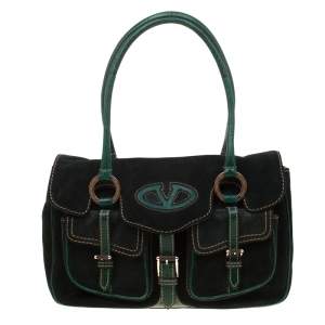 Pre Owned Valentino Green Suede and Lizard Satchel