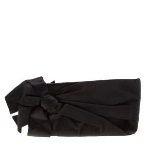 Pre Owned Valentino Black Satin Pleated Bow Clutch