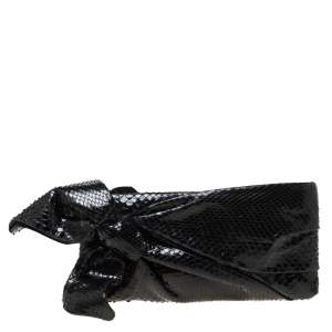 Pre Owned Valentino Black Snakeskin Bow Clutch