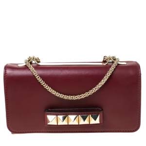 Pre Owned Valentino Burgundy Leather Medium Va Va Voom Chain Shoulder Bag