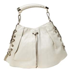 Pre Owned Yves Saint Laurent Beige Leather Rive Gauche Mombasa Shoulder Bag