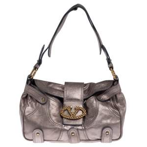 Pre Owned Valentino Metallic Rose Gold Leather Catch Satchel