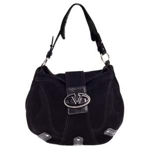 Pre Owned Valentino Black Suede and Python Leather Crystal Catch Hobo