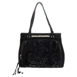 Pre Owned Valentino Black Leather and Lace Demetra Tote