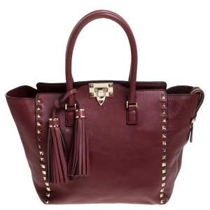 Pre Owned Valentino Red Leather Medium Rockstud Tote