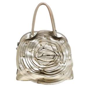 Pre Owned Valentino Metallic Gold Leather Petale Rose Satchel