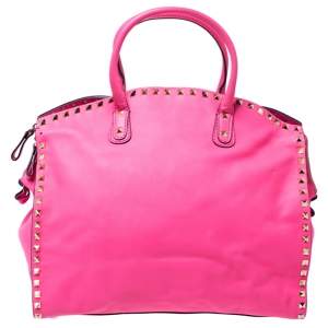 Pre Owned Valentino Pink Rockstud Leather Satchel