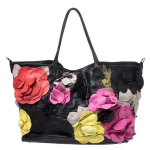 Pre Owned Valentino Multicolor Leather Flower Applique Tote