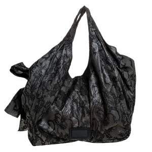 Pre Owned Valentino Black/Beige Lace Large Nuage Bow Hobo