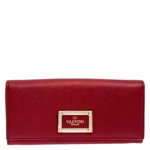Pre Owned Valentino Red Leather Continental Wallet