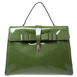 Pre Owned Valentino Green Patent Leather Top Handle Bag