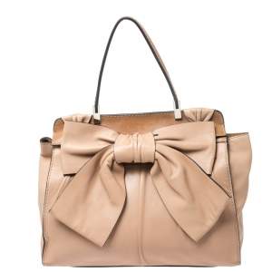 Pre Owned Valentino Beige/Brown Leather Aphrodite Bow Bag