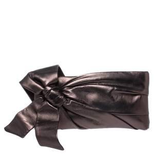 Pre Owned Valentino Metallic Leather Pleated Bow Clutch
