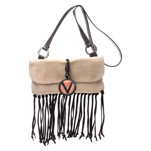 Pre Owned Valentino Beige Suede Fringe Shoulder Bag