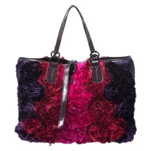 Pre Owned Valentino Multicolor Satin and Patent Leather Petale Rose Tote