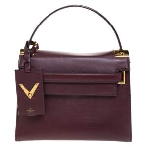 Pre Owned Valentino Burgundy Leather Flap Top Handle Bag