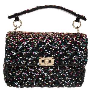Pre Owned Valentino Multicolor Sequin Medium Rockstud Spike Chain Shoulder Bag