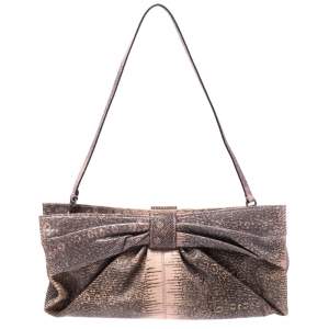 Pre Owned Valentino Pink/Black Lizard Bow Chain Clutch