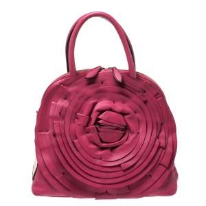 Valentino Fuchsia Leather Petale Rose Dome Satchel