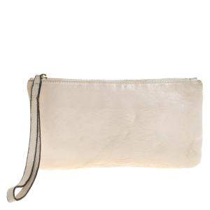 Pre Owned Valentino Off White Leather Wristlet Pouch