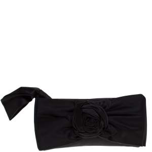 Pre Owned Valentino Black Satin Petale Rose Clutch