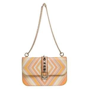 Pre Owned Valentino Multicolor Native Print Couture 1975 Leather Medium Glam Lock Shoulder Bag