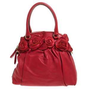 Pre Owned Valentino Red Leather Rose Detail Small Dome Satchel