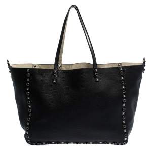Pre Owned Valentino Black Leather Rockstud Reversible Tote