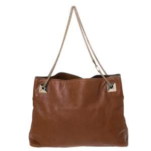 Pre Owned Valentino Brown Leather Chain Tote