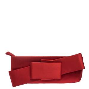 Pre Owned Valentino Red Satin Bow Clutch