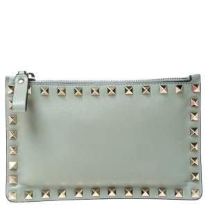 Pre Owned Valentino Lime Green Leather Rockstud Wallet