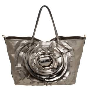 Pre Owned Valentino Metallic Gold Leather Petale Rose Tote