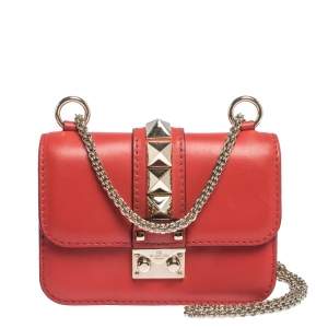Pre Owned Valentino Red Leather Mini Glam Lock Shoulder Bag