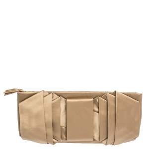 Pre Owned Valentino Gold Satin Pleated Clutch