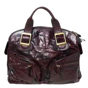 Pre Owned Valentino Dark Burgundy Leather Triple Zip Satchel