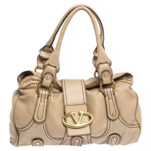 Pre Owned Valentino Beige Soft Leather Catch Satchel